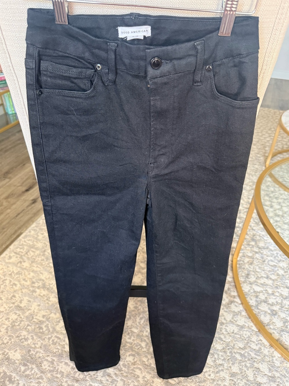 Good American Good Waist Crop Skinny Jeans Black Stretch Denim Size 6